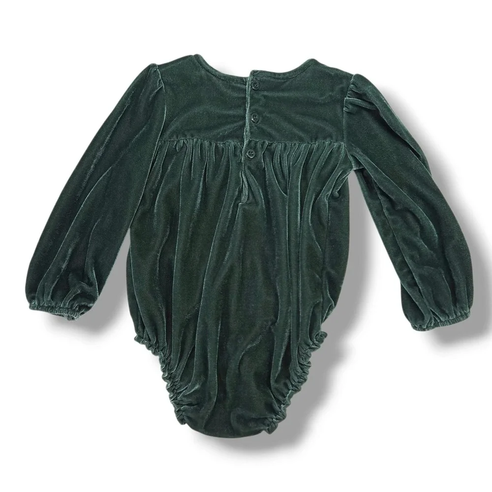 Carter's Girls Velvet Long Sleeve Puff Sleeve Bodysuit Emerald Green 24M